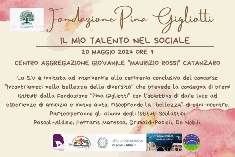 “Incontriamoci nella bellezza della diversità”: al via il concorso organizzato dalla Fondazione Pina Gigliotti a Catanzaro