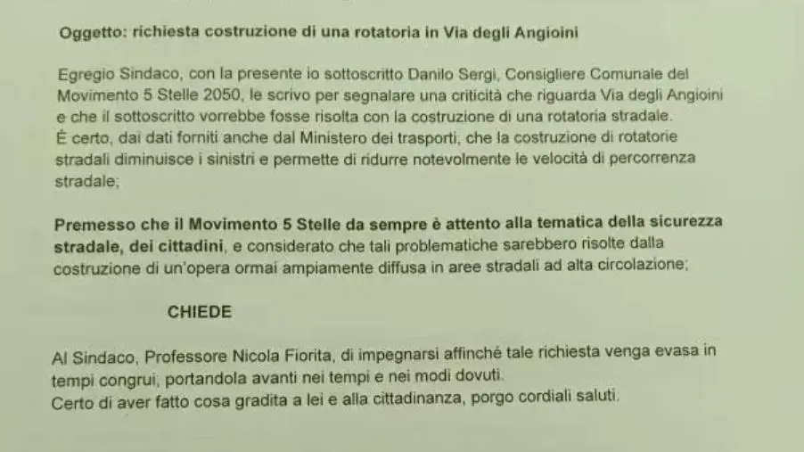 Catanzaro, Sergi chiede la costruzione di una rotatoria in via degli Angioini