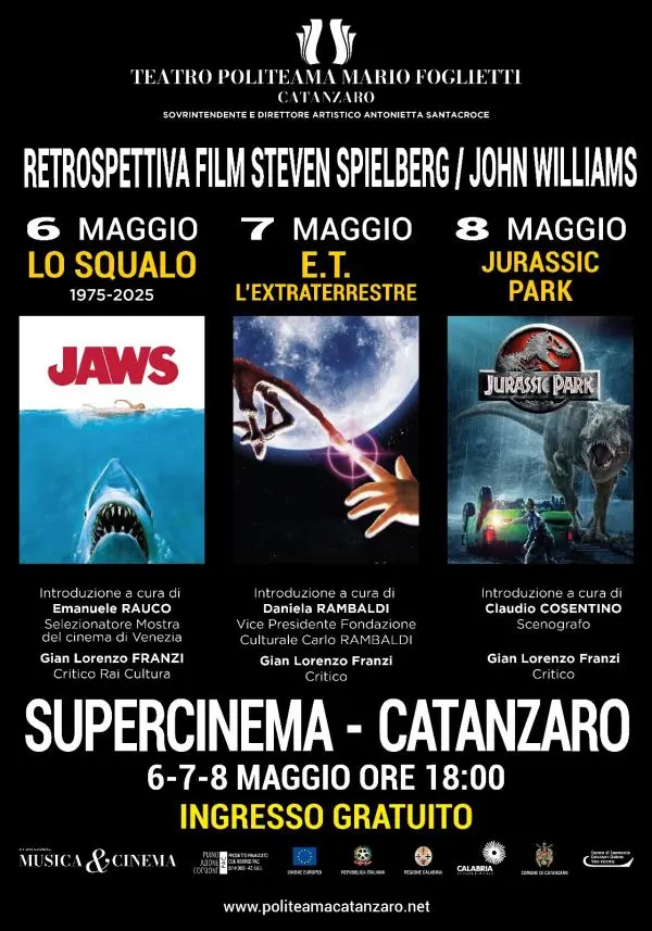 Lo Squalo, E.T., Jurassic Park: il Politeama riporta al cinema i film cult firmati Spielberg/Williams