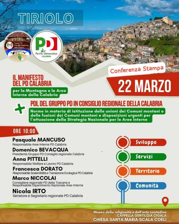 images Il PD calabrese presenta domani a Tiriolo la proposta di legge per la Montagna e le Aree Interne