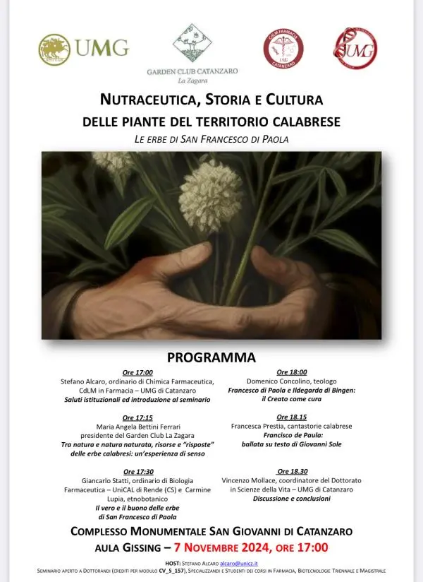 UMG, seminario su proprietà nutraceutiche di piante calabresi: appuntamento al Complesso Monumentale San Giovanni 