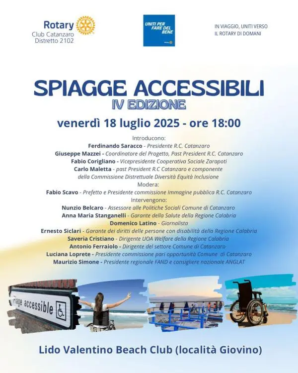 Spiagge accessibili, il Rotary Club Catanzaro lancia la IV edizione del progetto per un mare di tutti