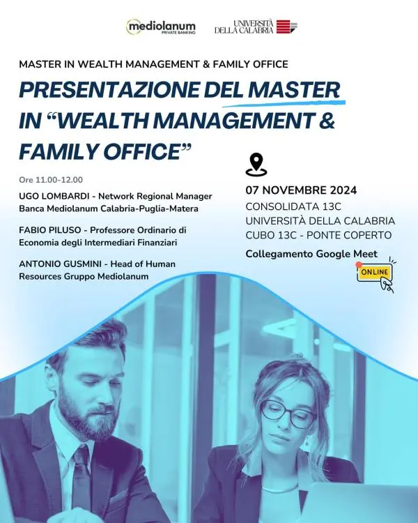 L'UniCal presenta il primo Master di I livello in "Wealth Management & Family Office"