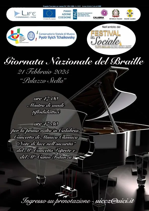 Concerto al buio, l'iniziativa dell'Unione Italiana ciechi e degli ipovedenti di Catanzaro