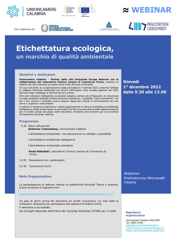 images "Etichettatura ecologica, un marchio di qualità ambientale" in un webinar di Unioncamere Calabria