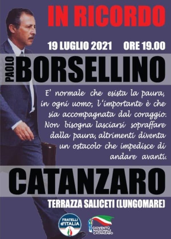 FdI Catanzaro ricorderà Borsellino e gli agenti uccisi a via D'Amelio con un sit-in organizzato per lunedì 19 luglio