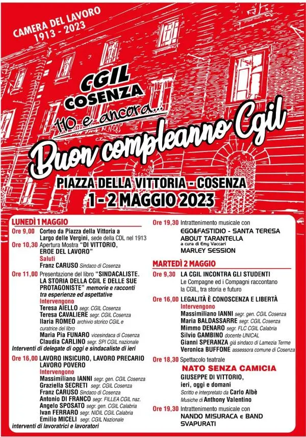 images Buon compleanno Cgil: tutte le iniziative dell'1 e 2 maggio a Cosenza