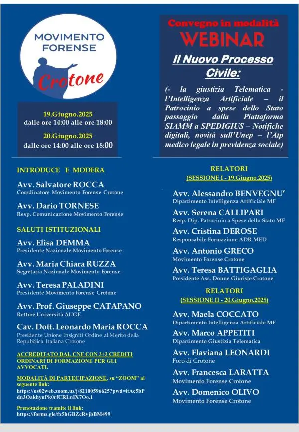 Crotone, l'avv Rocca (MF) presenta un seminario giuridico sul “Nuovo processo civile”