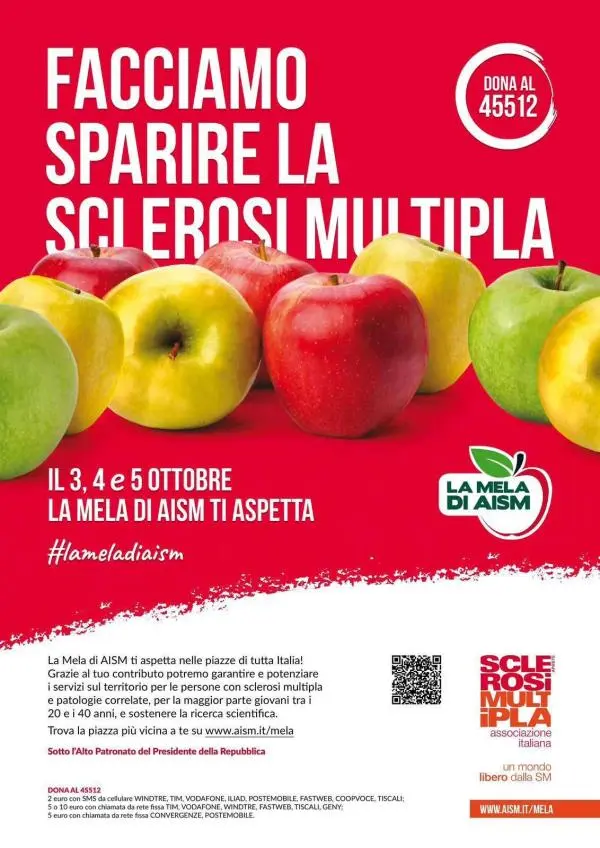 Contro la sclerosi multipla torna la "Mele di Aism": 3, 4 e 5 ottobre nelle piazze del Catanzarese