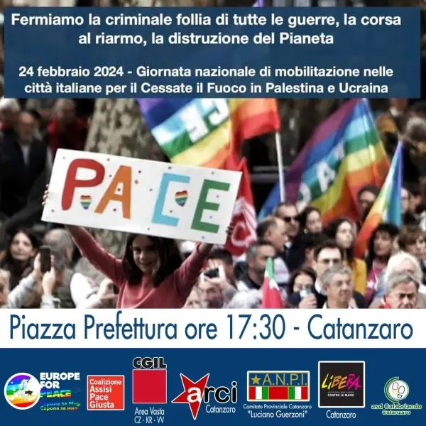 images Giornata di mobilitazione per il cessate il fuoco in Palestina e in Ucraina: sabato 24 anche a Catanzaro e Vibo Valentia
