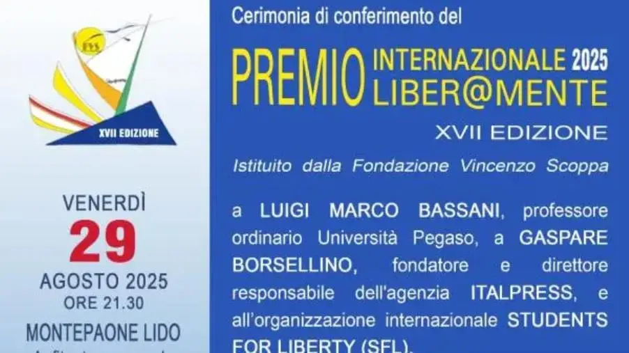 Il 29 agosto a Montepaone Lido torna il Premio internazionale "Liber@mente"