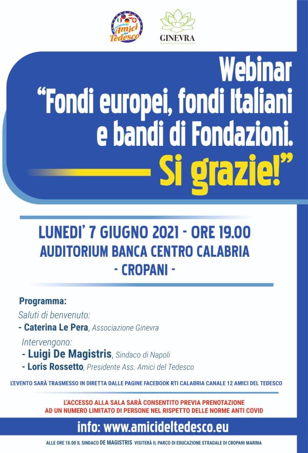 images "Fondi europei, italiani e bandi di fondazioni. Si grazie!". Domani, a Cropani, l'incontro promosso da Amici del Tedesco e Ginevra 