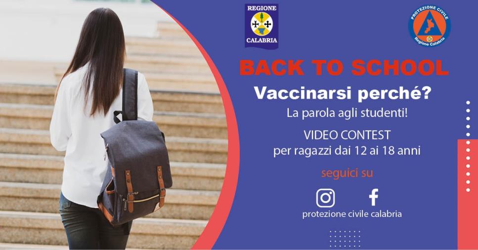 images Back to school. La Protezione Civile Calabria lancia un video contest 
per sensibilizzare la vaccinazione nella fascia 12-18 anni
