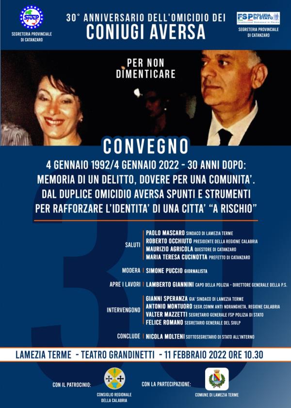 images Omicidio dei coniugi Aversa 30 anni dopo, domani il convegno a Lamezia Terme
