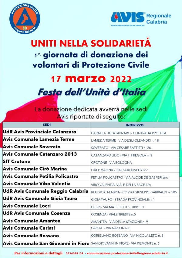 images Uniti nella solidarietà, domani in tutta la Calabria la prima giornata di donazione dei volontari di Protezione Civile