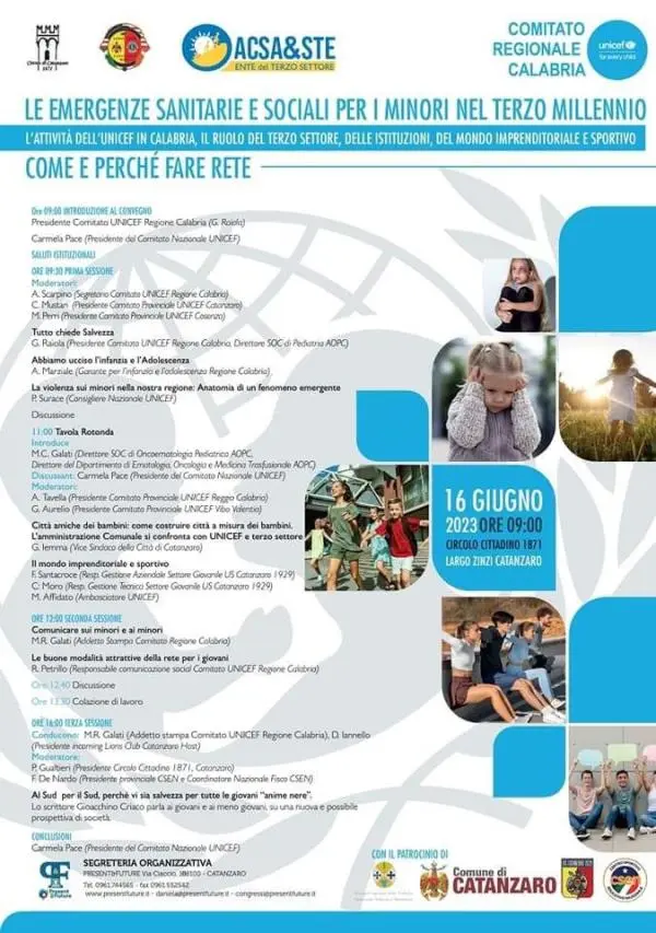 images Le emergenze sanitarie e sociali per i minori nel terzo millennio: domani il convegno di Unicef sul terzo settore a Catanzaro 