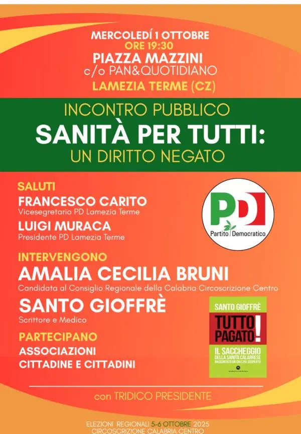 "Sanità per tutti: un diritto negato", il Pd lametino lancia l'allarme in vista delle Regionali