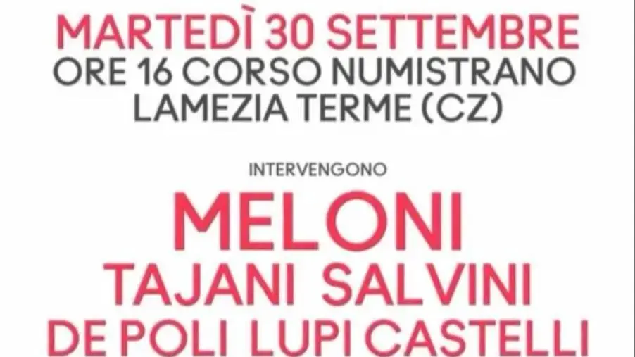 Il presidente del Consiglio Meloni e i due vicepremier Tajani e Salvini, il 30 settembre a Lamezia Terme