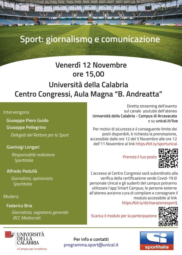 images L'Unical firma un accordo con Sportitalia, il 12 novembre l'incontro con i giornalisti Pedullà e Longari