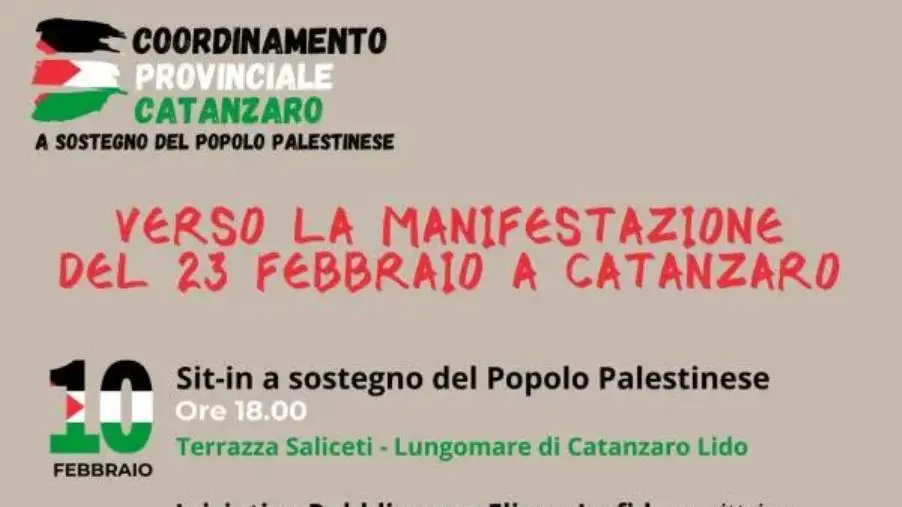 Verso la manifestazione del 23 febbraio: a Catanzaro tutte le iniziative a sostegno del popolo palestinese 