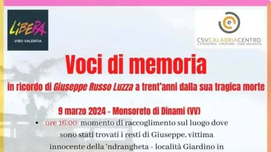Voci di Memoria, a Vibo "Libera" celebra il ricordo di Giuseppe Russo Luzza vittima innocente della ‘ndrangheta