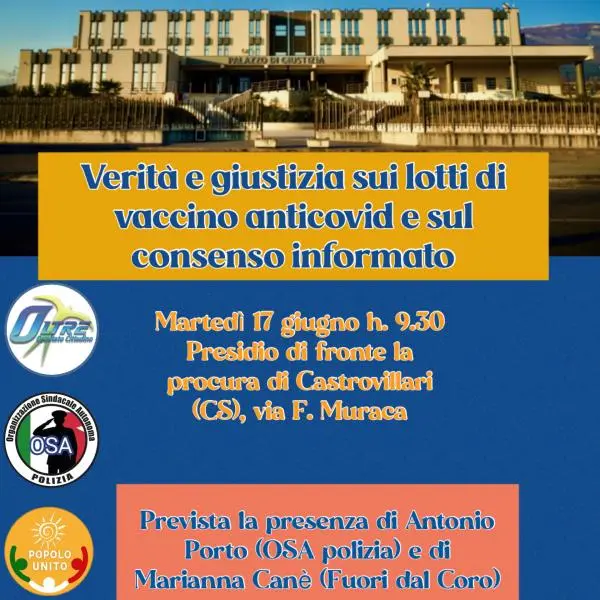 Castrovillari, il sit-in davanti alla Procura sulla prosecuzione dell'inchiesta sui vaccini scaduti 