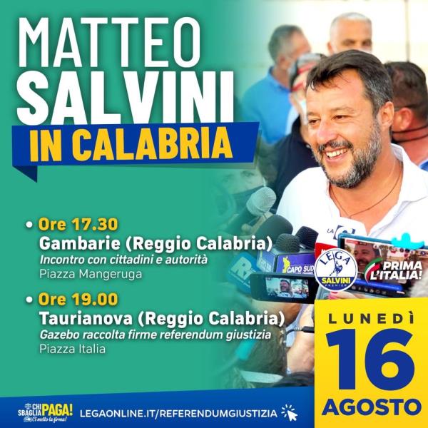 images Salvini in Calabria, Saccomanno: “Unico leader a stare accanto ai calabresi”