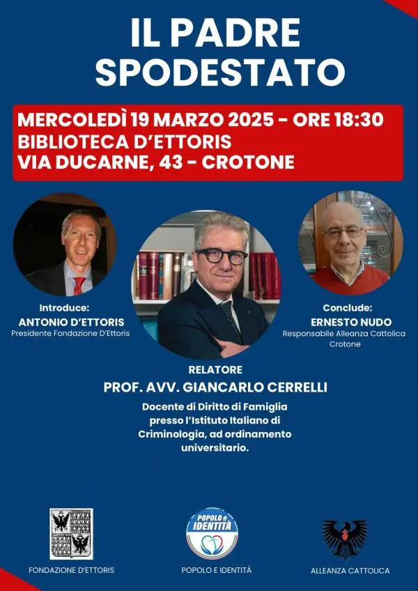 images "Il padre spodestato", il 19 marzo a Crotone un dibattito sulla crisi dell’autorità paterna
