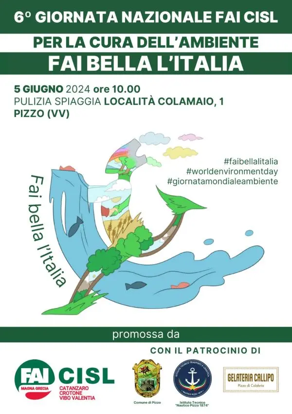 “Fai bella l’Italia”, il 5 giugno a Pizzo la VI Giornata nazionale FAI CISL per la cura dell’ambiente
