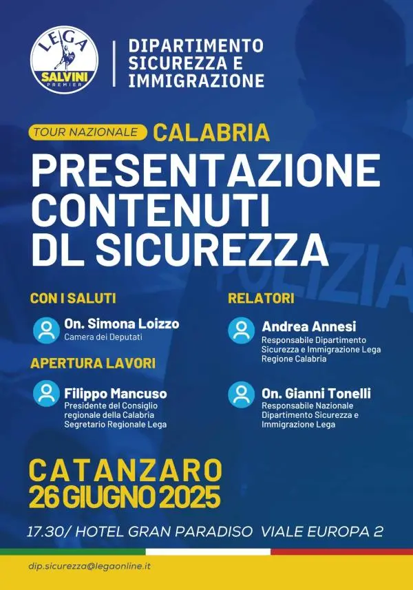 La Lega presenta a Catanzaro i contenuti del Dl Sicurezza 
