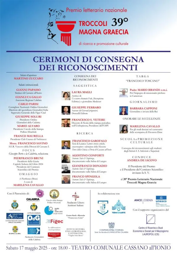 A Cassano il Premio "Troccoli Magna Graecia"