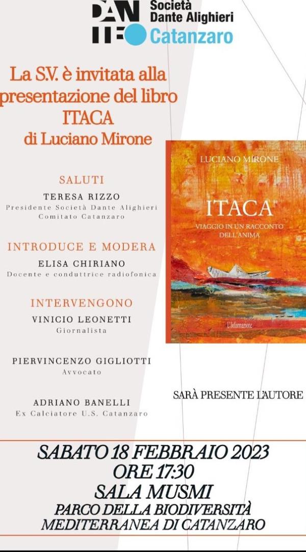 images Sabato 18 febbraio al Musmi di Catanzaro la Dante presenta "Itaca", il libro di Luciano Mirone