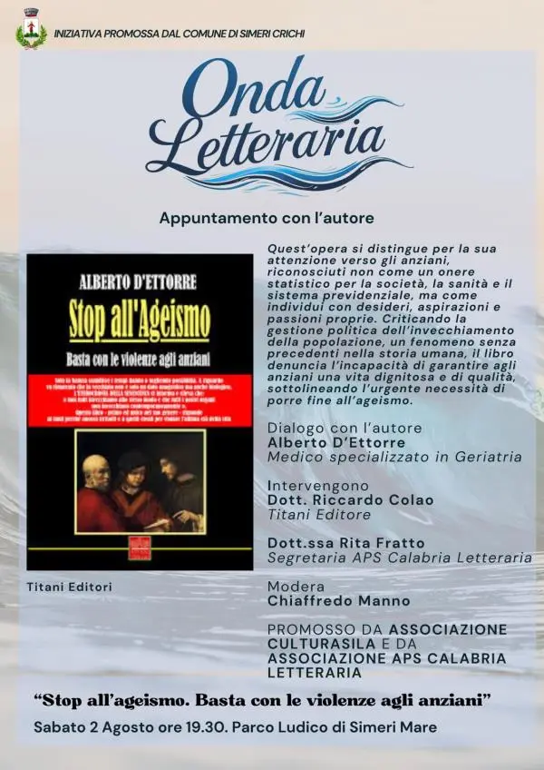 A Simeri mare "Onda Letteraria" presenta "Stop all'Ageismo -Basta con le violenze agli anziani" di Alberto D'Ettorre