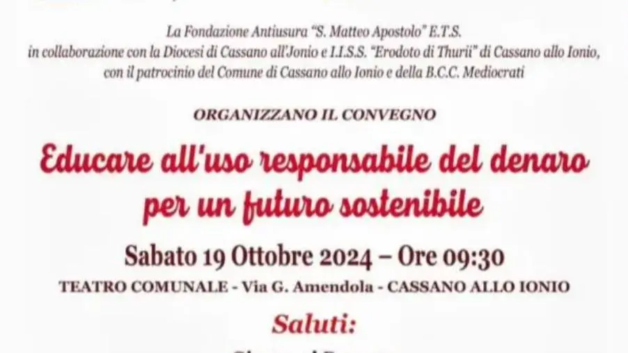 Educare all’uso responsabile del denaro per un futuro sostenibile: a Cassano l'evento formativo