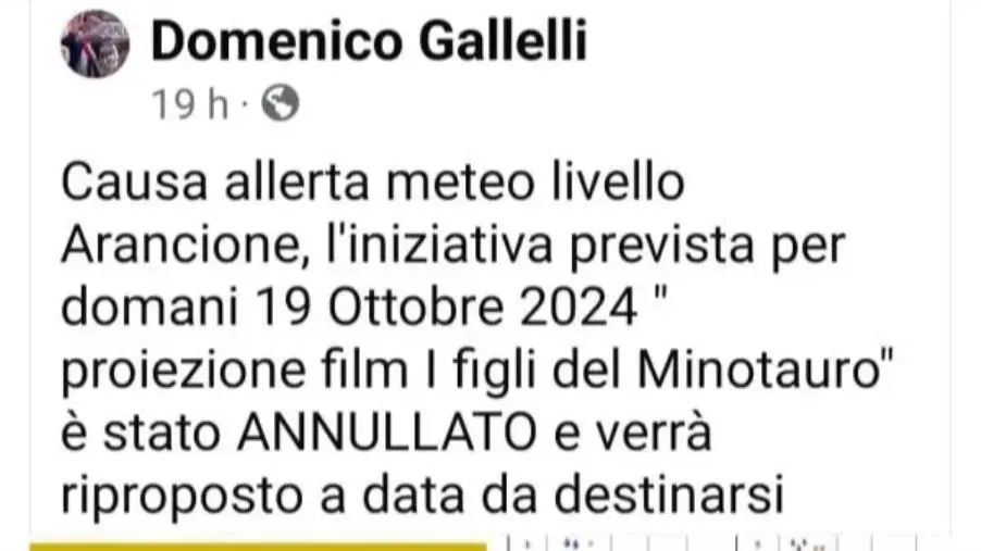 Maltempo, annullata a Zagarise la  proiezione del film "Figli del Minotauro / Storie di uomini" e animali"