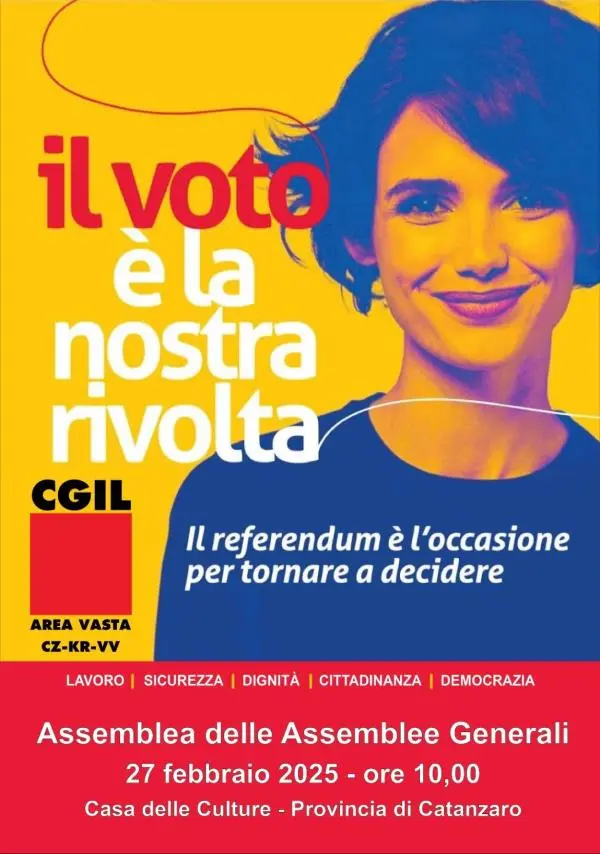 Lavoro, il 27 febbraio assemblea generale delle Assemblee Generali della Cgil Area Vasta Catanzaro-Crotone-Vibo