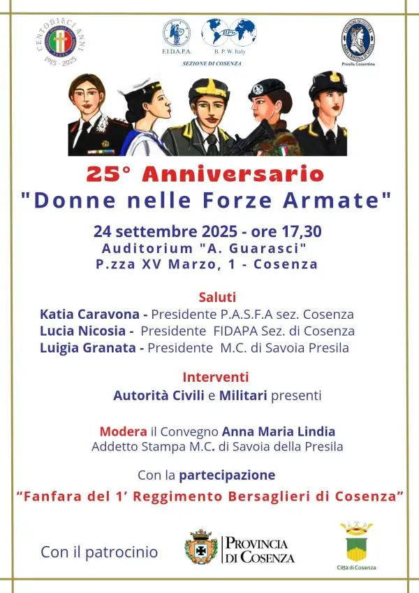 A Cosenza si celebra il 25° anniversario delle “Donne nelle Forze Armate”