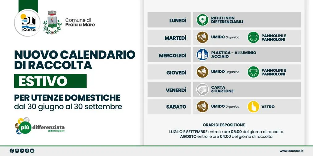 Potenziato per l'estate il servizio di raccolta dei rifiuti a Praia a Mare 