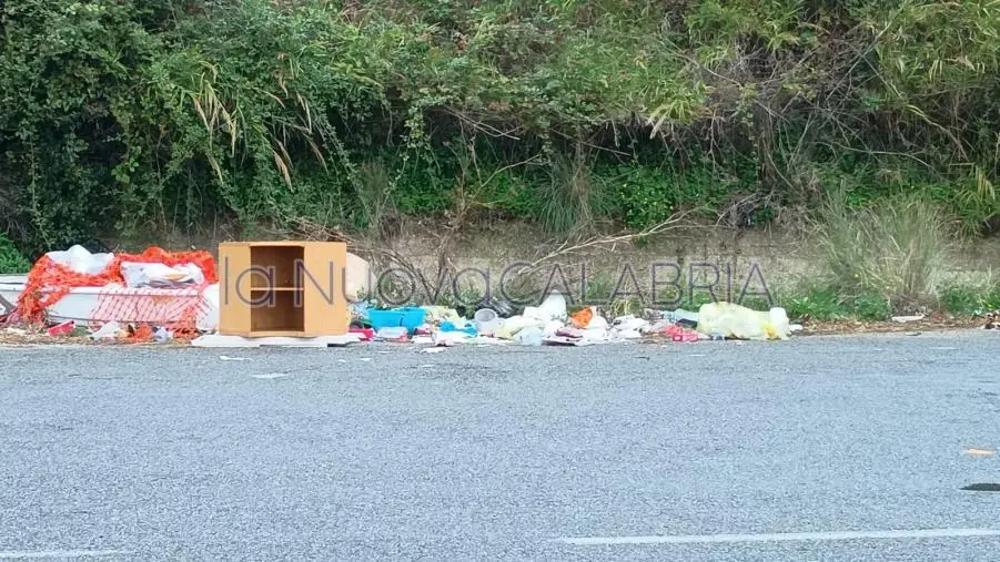 Discarica a bordo strada nel quartiere Gagliano di Catanzaro: tra i rifiuti c'è pure una barca