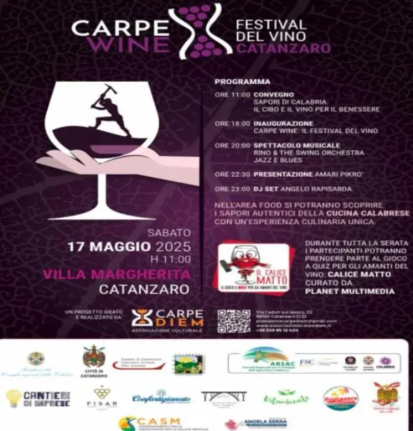 Vino… e non solo: arte, musica e food il 17 maggio in Villa Margherita a Catanzaro 
