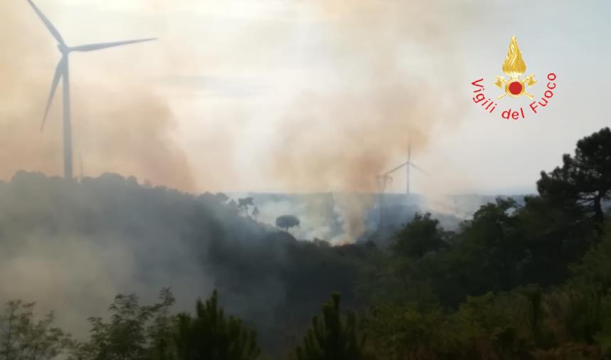 Caraffa, incendio vicino al parco eolico arriva fino a Catanzaro: non ci sono danni (VIDEO)