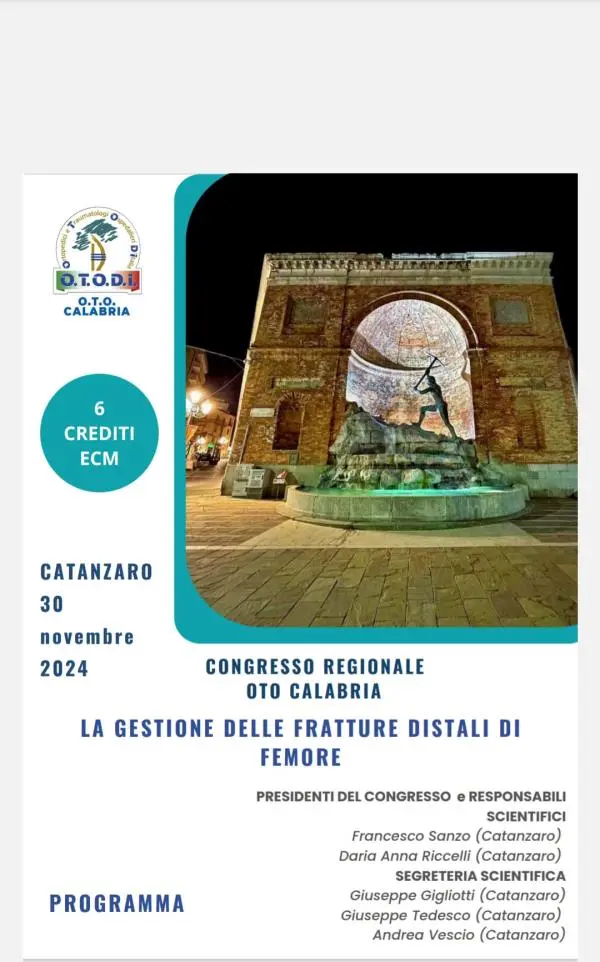 Catanzaro, congresso regionale OTO Calabria il 30 Novembre: focus sulle fratture distali di femore
