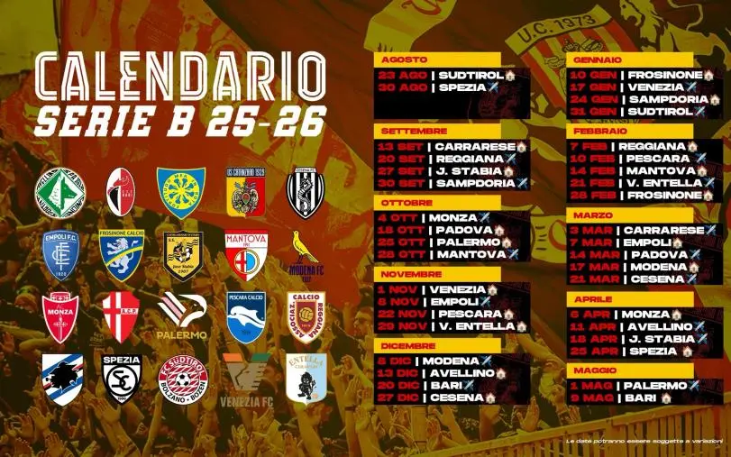 Serie B 2025-26, il calendario completo dell'US Catanzaro 1929 
