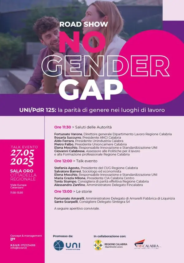 “No Gender Gap. UNI Pdr 125: la parità di genere nei luoghi di lavoro”, a Catanzaro il talk evento