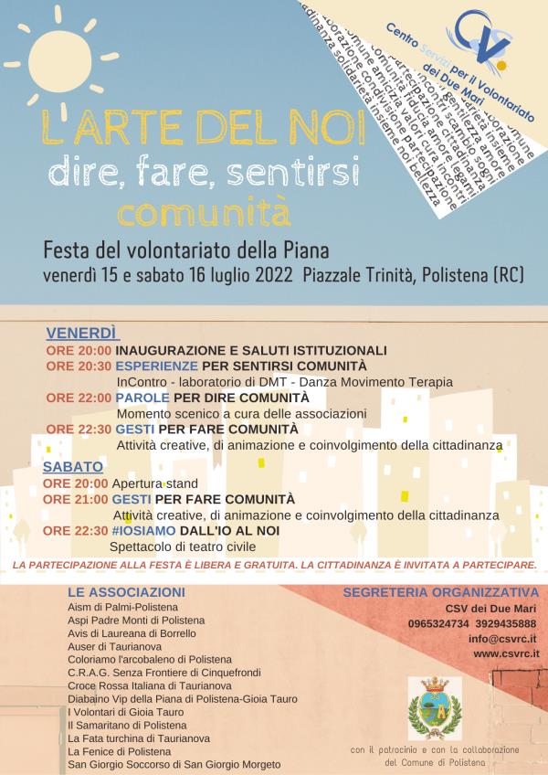 images "L'arte del noi", il 15 e 16 luglio a Polistena la "Festa del volontariato della Piana 2022"