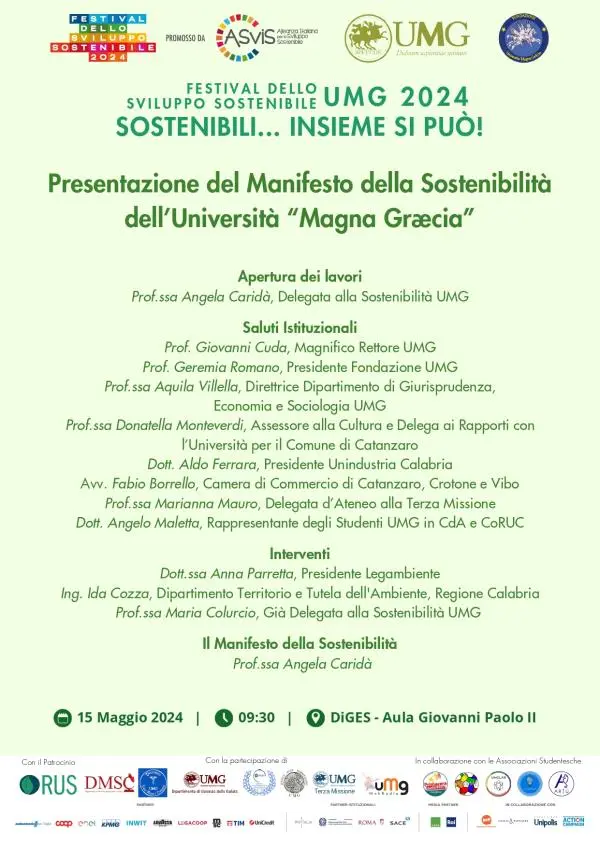 Il 15 maggio al via la seconda edizione del Festival della sostenibilità Umg