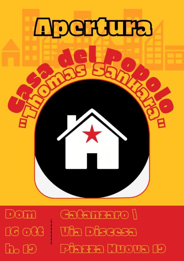 Catanzaro, domani l'inaugurazione dello spazio sociale "Casa del Popolo Thomas Sankara"