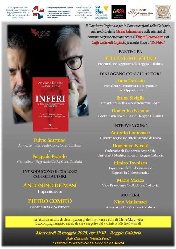 Il Corecom Calabria avvia le “Contaminazioni Etiche” a Reggio la presentazione del libro “Inferi”  