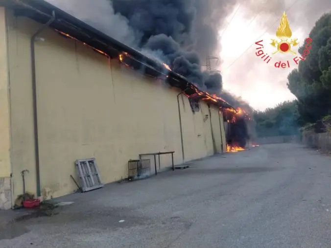 Incendio in un capannone a Nocera Terinese: intervento dei Vigili del Fuoco del Comando di Catanzaro
