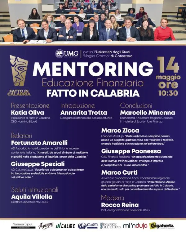 "Fatto in Calabria": a Catanzaro la II tappa della II edizione di 'Mentoring ed Educazione Finanziaria'
